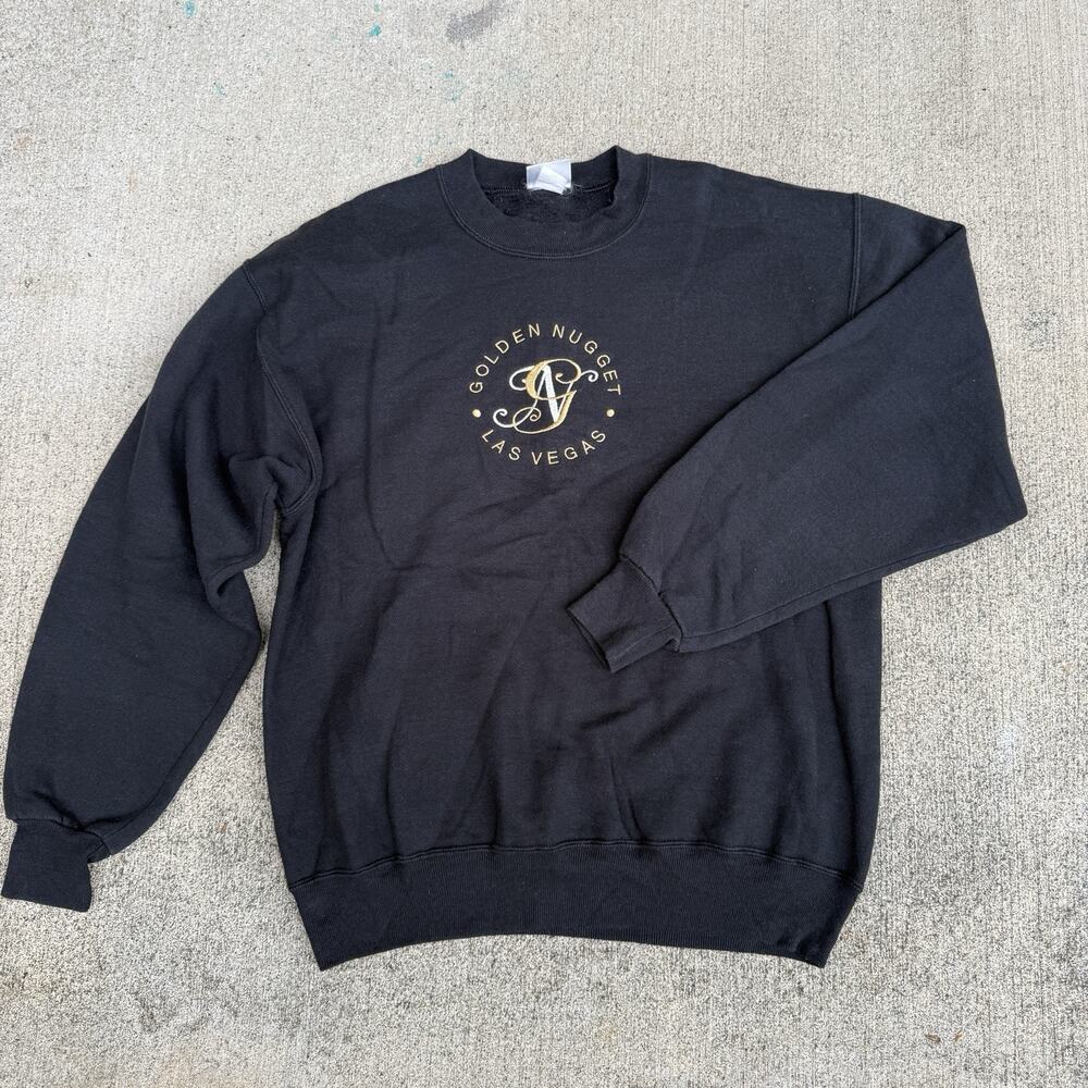 Golden Nugget Sweatshirt Mens Medium Black Las Vegas Casino Souvenir Crewneck